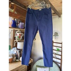 Mother The Stunner Ankle Fray Jeans 32 Mazerine Blue Button Fly Bright Spring